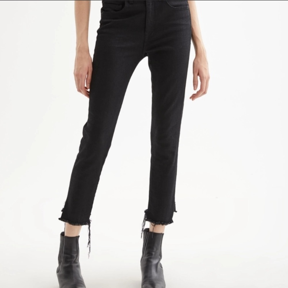 NWT Nili Lotan High Rise Skinny Jean Raw Hem in Jet Black size 25